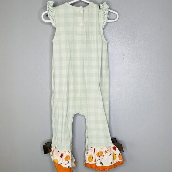 Ricrac & Ruffles Infant Girls Size 24 Months 2T plaid fall pumpkin romper - Picture 6 of 6